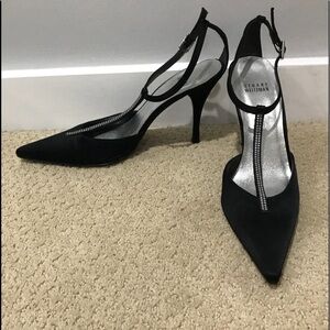 Stuart Weitzman Silk Heels with Rhinestones Sz-8